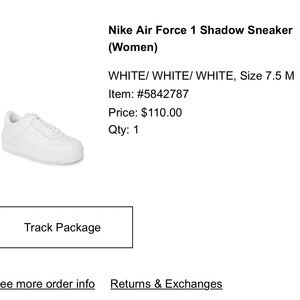 White Nike Air Force 1 Shadow Sneaker Womens size 7.5